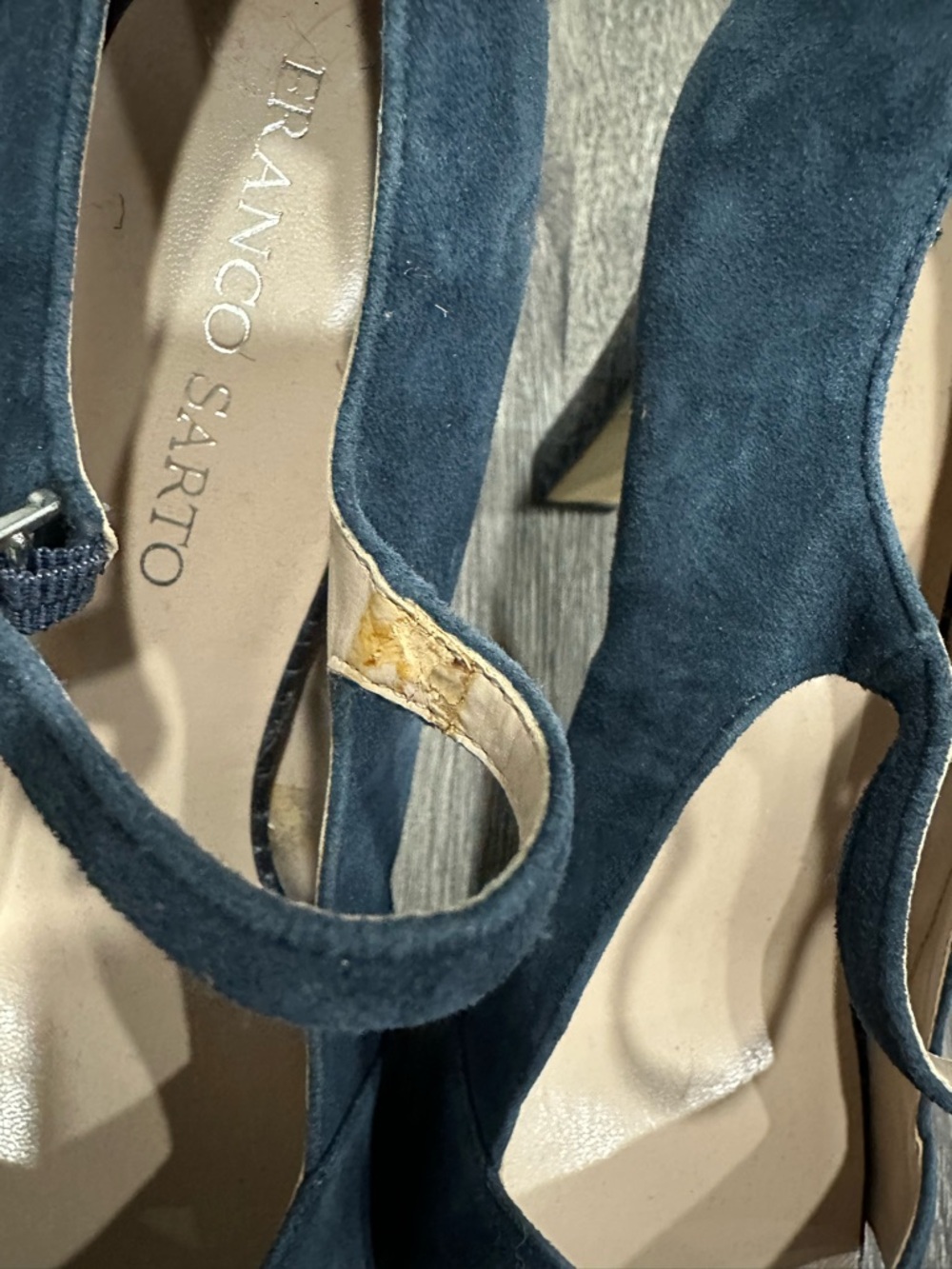 Franco Sarto Dark Blue Suede Peep-Toe Heels Size 10 - Picture 3 of 15